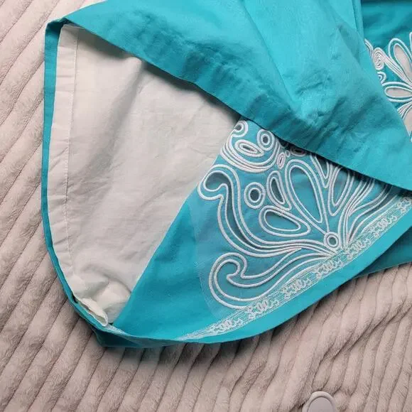 Lilly Pulitzer Teal White Embroidered Cotton Dress Size 10 Summer Resort - Picture 9 of 11